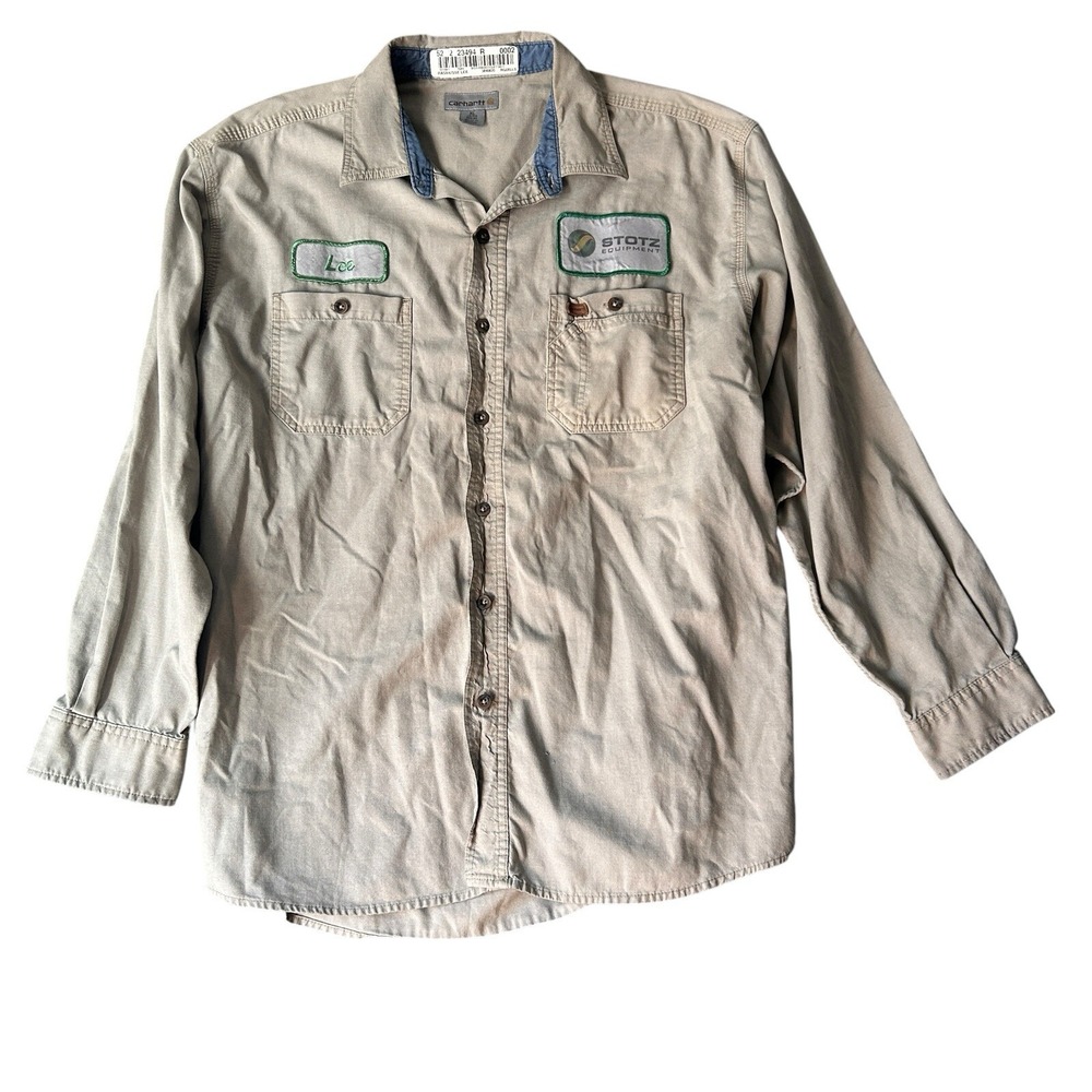 Carhartt 384-62 Tradesman Farm XL LS/LN Tan LS leather patch Work Shirt J152‎